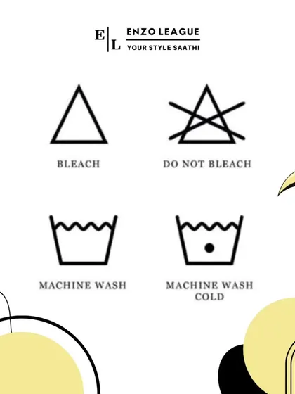 These symbols relate to bleaching and washing. A simple triangle means you can bleach, while a crossed-out one means avoid it. The washtub symbol indicates machine washing, with dots for temperature.