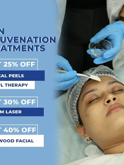 A client receiving a professional chemical peel. This treatment is part of our skin rejuvenation services, designed to exfoliate the skin and improve concerns like pigmentation and uneven texture.