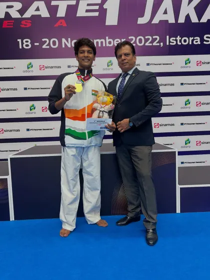 Celebrating my son Pranay's 25th birthday with a memory from his gold medal win at the Karate1 Series A in Jakarta. May he always be blessed with victory and health.