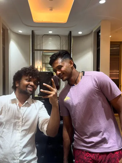 A smiling selfie with Sai Sudharsan.
