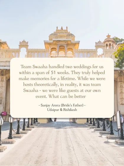 "We were like guests at our own event." This testimonial from a client for whom I handled two weddings in 51 weeks perfectly encapsulates my goal for every celebration.