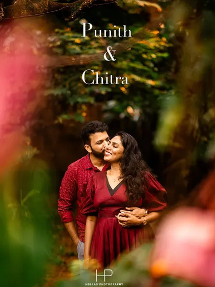 An intimate portrait of a couple in a lush, green forest. I used the natural foliage to frame them, creating a soft, romantic photo that feels private and personal.