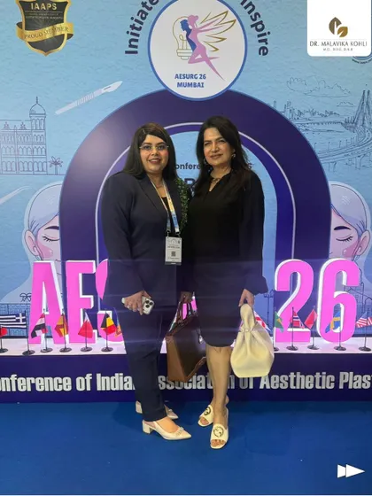 Pictured here at the Aesurg 2026 conference in Mumbai. Engaging with colleagues from different specialties helps create a holistic approach to aesthetics, ensuring patients receive well-rounded and effective treatment plans.