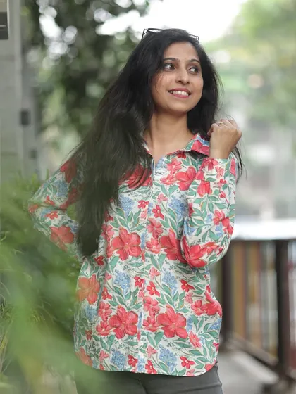 Stay cool and comfy with our summer casual shirts. This vibrant floral print is a must-buy from Yuva Studios.