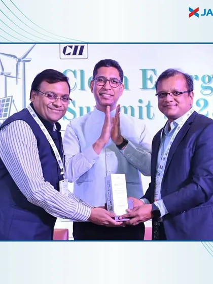 A moment of recognition at the CII UP Green Summit, where our Chief Business Officer receives an award. This acknowledges our contributions to the state's renewable energy sector, including our investment in solar module manufacturing.