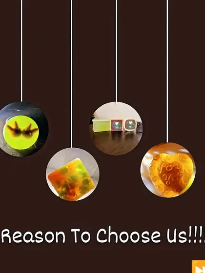 A graphic showcasing some of my most beautiful and unique custom soaps, giving you a reason to choose my handmade products.