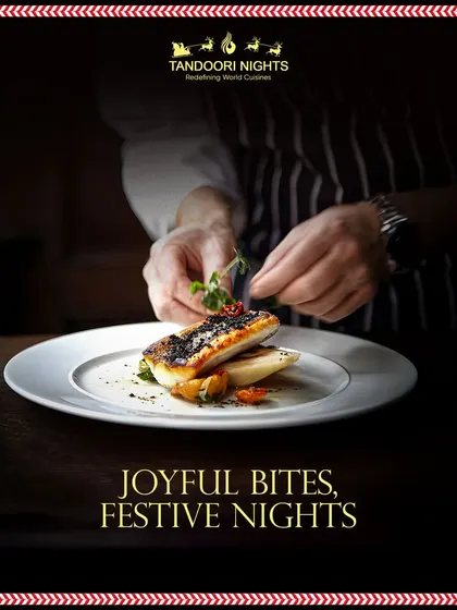 A festive dish of pan-seared fish on a bed of vegetables, expertly plated by our chef. This captures the essence of joyful bites for a special holiday meal.