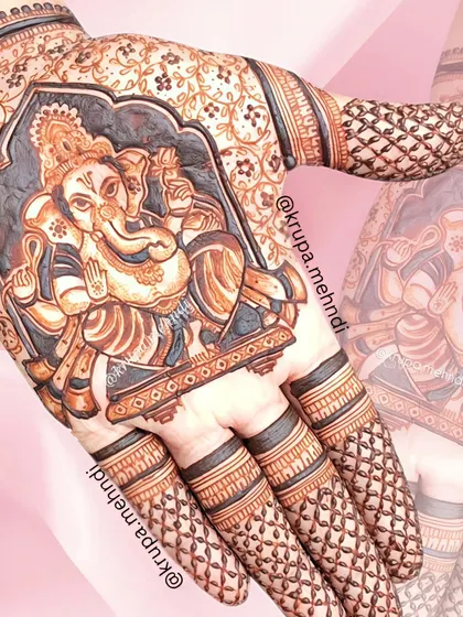 This detailed portrait of Lord Ganesha is one of my favorite designs to create for the auspicious occasion of Ganesh Chaturthi. I focus on capturing the divine expression and intricate details, making it a special blessing on your hands.
