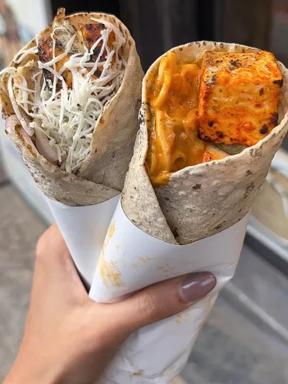 A close-up of my Kolhapuri Paneer Roll and Kurkure Paneer Roll. Each one offers a unique and delicious experience.