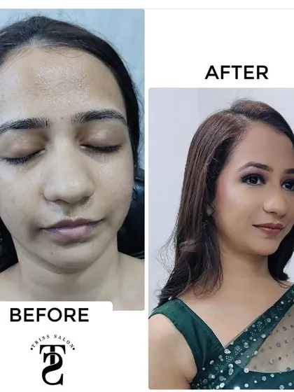 This side-by-side comparison clearly shows the power of professional makeup. I corrected discoloration, enhanced her eyes, and gave her a smooth, photo-ready complexion for her event.