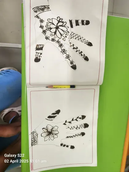 The beautiful and intricate mehndi designs created by our students, showcasing their creativity and artistic skills.