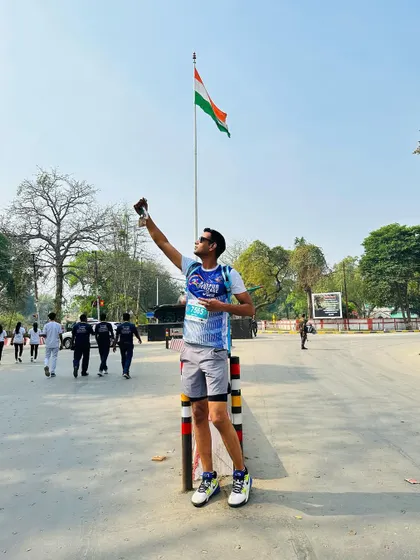 A moment of pride with the Indian flag after completing the Kanpur Half Marathon. Combining my love for running with my patriotism.