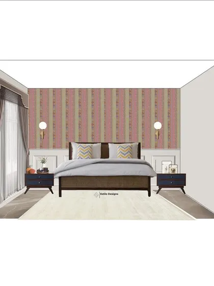 This mood board was for a client who loved the English Cottage style from their time in London. We paired a classic striped wallpaper with modern glam furniture for a unique and personal design.