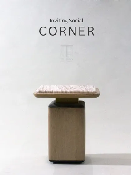 A full view of the coffee table, designed to be the focal point of a cozy conversation area.