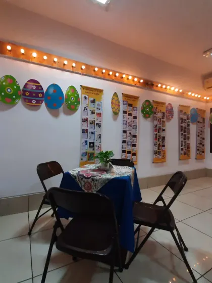 The warm glow of our string lights illuminates the cheerful Easter decorations, creating a cozy evening ambiance.