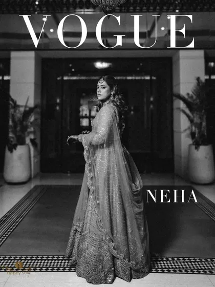 A "Vogue" inspired magazine cover edit of the bride's portrait. This stylish and dramatic shot showcases her as the star of the night.