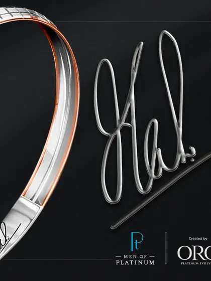 The signature detail. A close-up of the 'Mahi' signature, which is a key feature of this exclusive Men of Platinum collection.