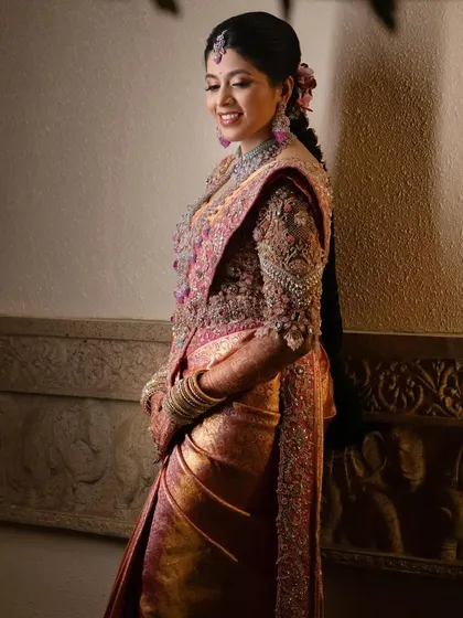 A side view of this stunning bridal blouse. The intricate 3D floral embroidery and beadwork create a look of pure luxury.
