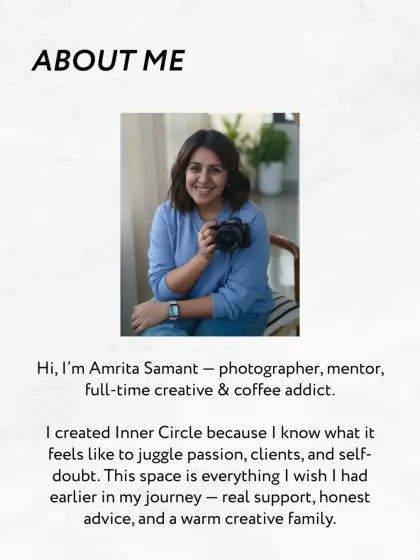 An "About Me" slide explaining why I created the Inner Circle, describing it as the supportive space I wish I had in my journey.