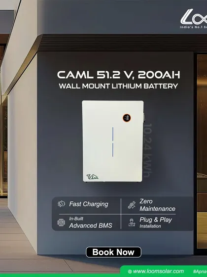 Our CAML 51.2 V, 200 Ah Lithium Battery delivers 10.24 kWh of power with fast charging and an advanced BMS. This wall-mounted, zero-maintenance unit is ideal for both residential and commercial applications needing serious power backup.
