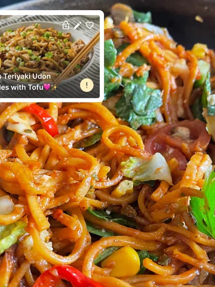 My teriyaki udon noodles with tofu. You can enjoy your favorite Asian-inspired dishes while staying on track with your goals.