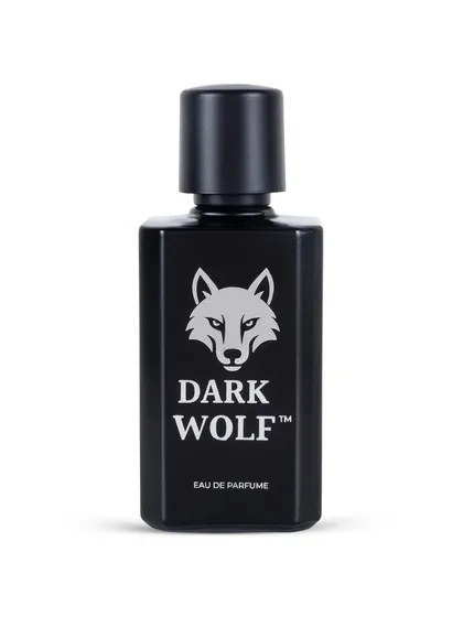 A straight-on shot of the 'Dark Wolf' perfume bottle, ideal for a primary product image on an e-commerce site.