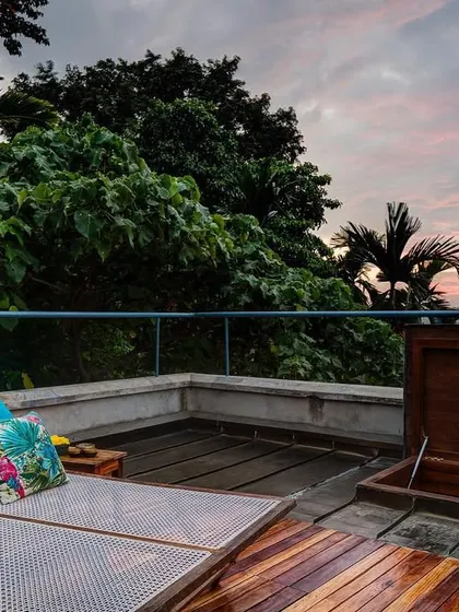 The private rooftop terrace of the Tower Room at Jalakara, an ideal spot for stargazing or watching the sunset over the forest.