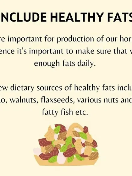 A visual guide on the importance of including healthy fats in your diet for hormonal balance.