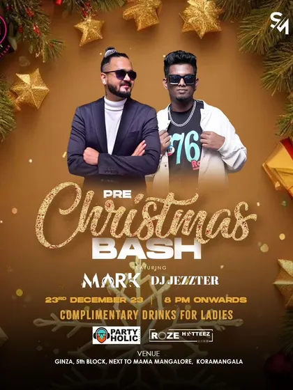 A promotional poster for a Pre-Christmas Bash. I collaborate with other artists to bring festive energy and complimentary drinks for ladies.