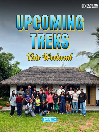 An announcement for our upcoming weekend treks, featuring a happy group in front of their homestay.