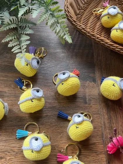 Another view of our handmade Minion keychains. Each one is crafted with the same attention to detail, ensuring you get a high-quality, adorable accessory for your keys or bag.