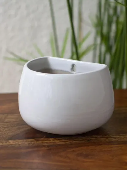 This is another view of the simple yet elegant ceramic wall planter. It's a versatile piece that works well on its own or grouped with other planters to create a living gallery wall.