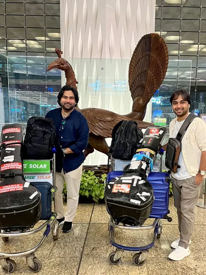 At the airport with my brother, ready to kick off our USA concert tour. Traveling with our sitars is a big part of life as a touring musician.