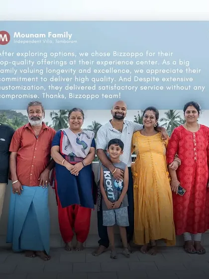 A duplicate of the Mounam family's group photo and testimonial.