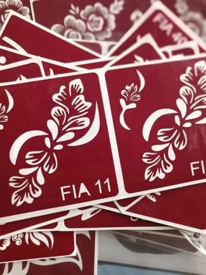 My new baby stencils. This crescent and floral design is delicate and easy to apply, even on small hands.