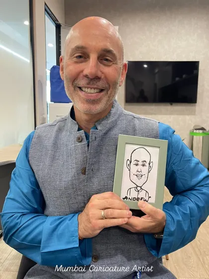 It was a pleasure to draw our international clients at a corporate event in Mumbai. The final sketch was presented in a simple frame for a polished look.