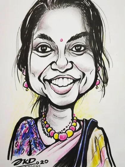 This caricature is a tribute to Minal Dakhave Bhosale, a virologist who delivered a COVID-19 test kit for our country just hours before delivering her baby. It's a celebration of her incredible dedication.