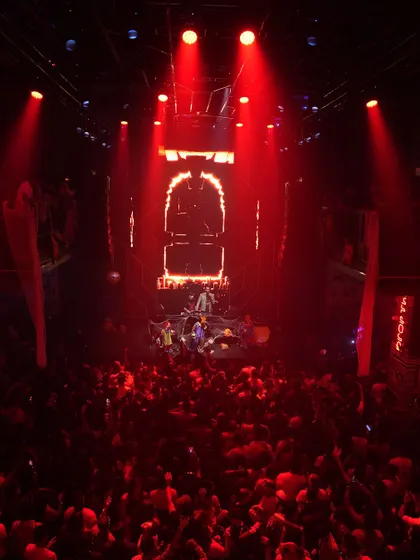 The view from the top at Sunburn Union during my Halloween set. The entire club was drenched in red light, creating a spooky and high energy atmosphere.