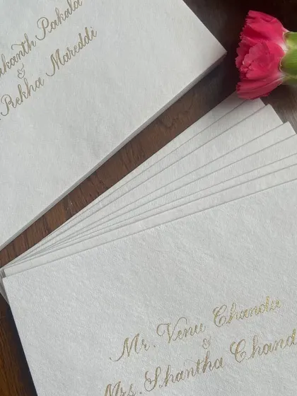 There's something so timeless about hand-addressed envelopes. I love working with different color palettes and textures, from classic gold on handmade white paper to crisp white on rich brown envelopes.