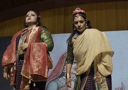 A scene from 'Ramayan' depicting two characters in traditional attire, with a backdrop that adds to the story's visual narrative.