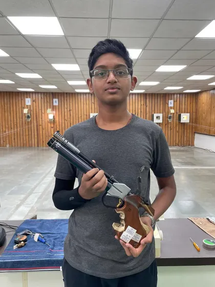 Abhijit Paramal, who won a bronze medal in the 10m air pistol sub-youth men category at the West Zone Competition.