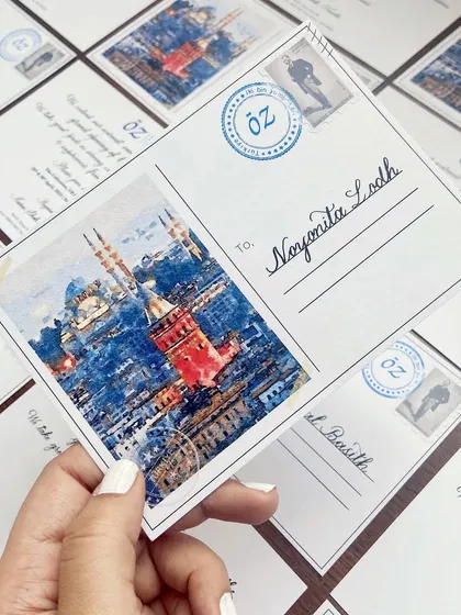 For the grand launch of Öz Kebapci, I created these detailed Türkiye-themed postcard invitations. Each one was custom stamped and personally addressed in copperplate calligraphy to evoke a sense of travel and authenticity.