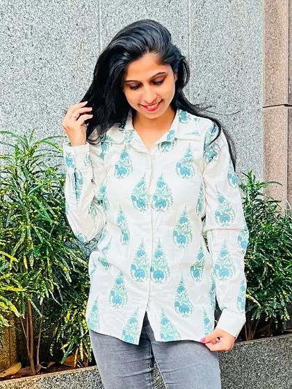 Stay cool, look hot. This blue block print summer shirt is a definite must-have for your wardrobe.