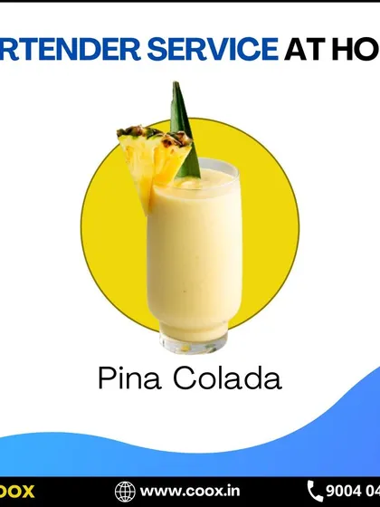 A tropical favorite, the Piña Colada. My bartenders can serve this creamy cocktail made with rum, coconut milk, and pineapple juice, either blended or shaken with ice.