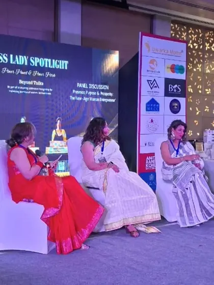 On stage as a panelist for the "Boss Lady Spotlight," discussing the legal rights of women entrepreneurs. I shared practical advice on how to use laws like the Domestic Violence Act to secure a safe environment to pursue professional dreams, even amidst personal challenges.