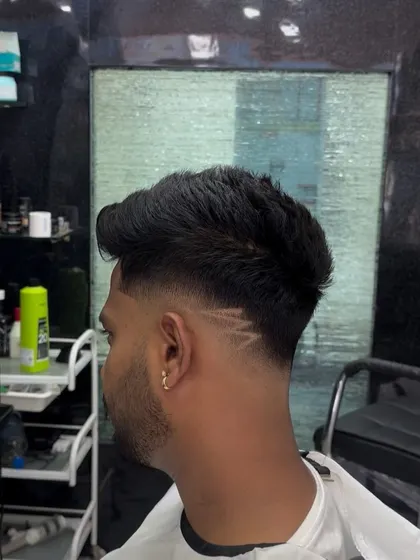 The back view of the fade with the lightning bolt design.