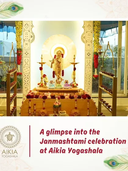 A glimpse of our beautifully decorated altar for Janmashtami. The entire space was transformed to honor Lord Krishna, creating a divine atmosphere for our community to celebrate together.