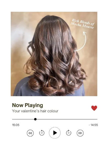 Now playing: your Valentine's hair colour. While nails are my specialty, a complete look includes gorgeous hair. This rich blend of mocha mousse is the perfect complement to any romantic manicure.