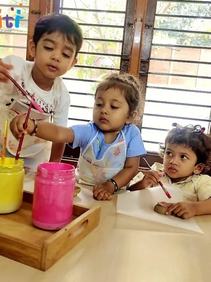Our youngest toddlers join in the fun, painting their own diyas with enthusiasm. We ensure all activities are accessible and enjoyable for every age group.