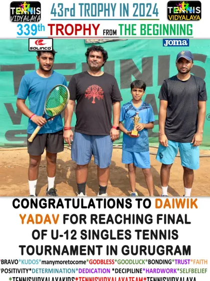 Daiwik Yadav reaching the final of the U-12 singles tournament in Gurugram.